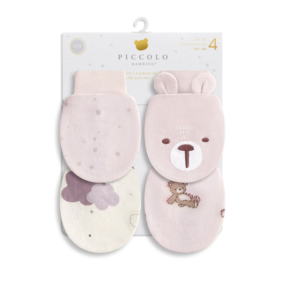 Piccolo Bambino 4pk anti-scratch mittens - Pink