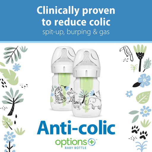Dr Brown's Wide-Neck Anti-Colic Options+ 2pk Designer Bottles - Jungle 5oz
