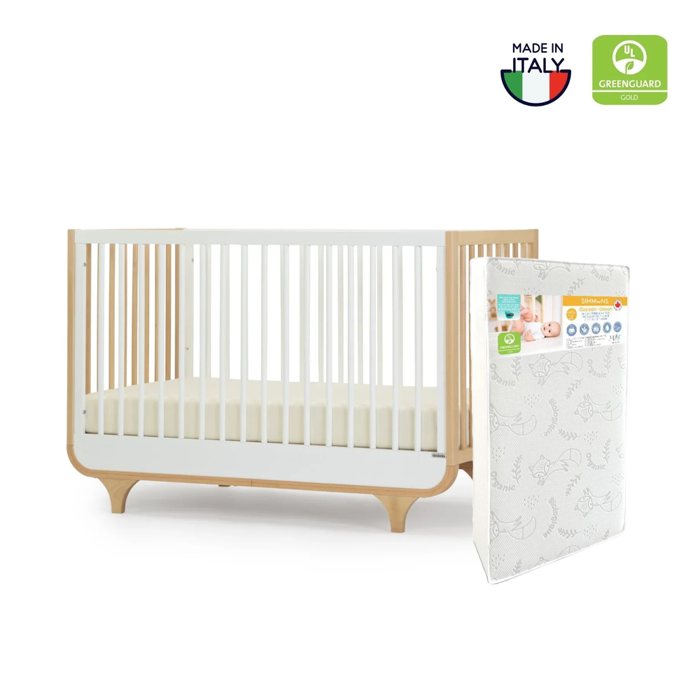Dadada Jolly Crib + Simmons Cocoon Mattress - White/Natural