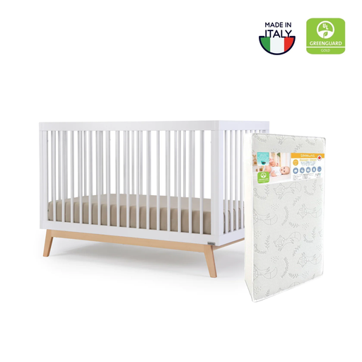 Dadada Soho Crib + Simmons Cocoon Mattress - White/Natural