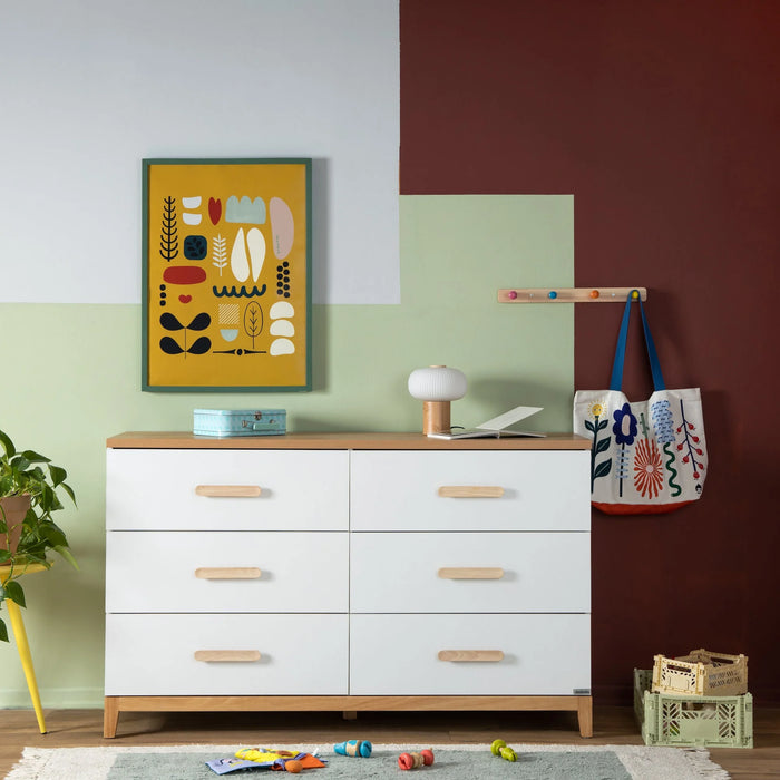 Dadada Lala Big 6-Drawer Dresser - White/Red Oak (2box)