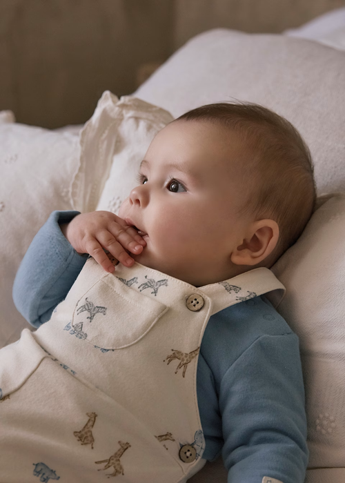 Mayoral Printed Dungarees Set - Blue Bell