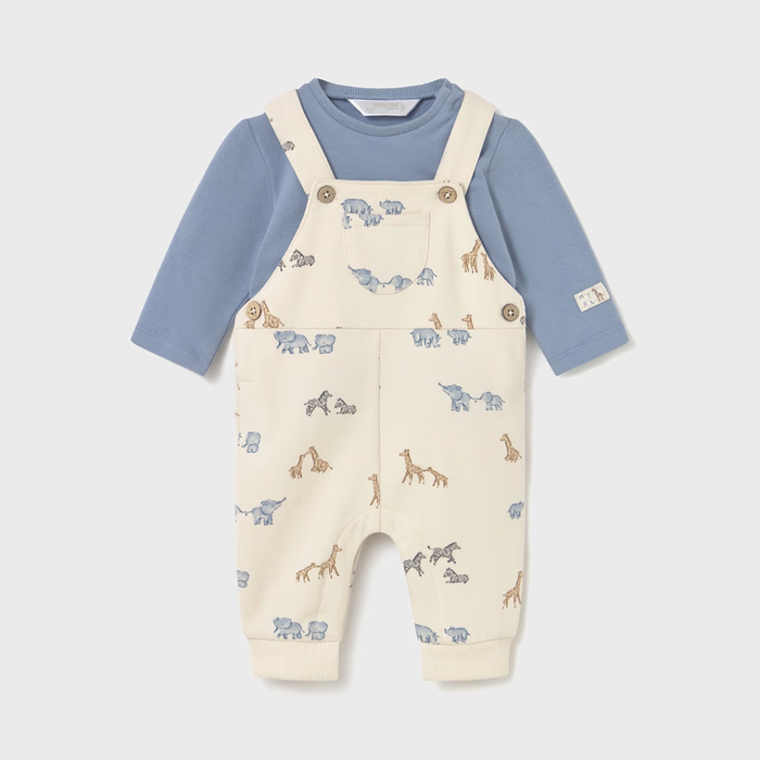 Mayoral Printed Dungarees Set - Blue Bell