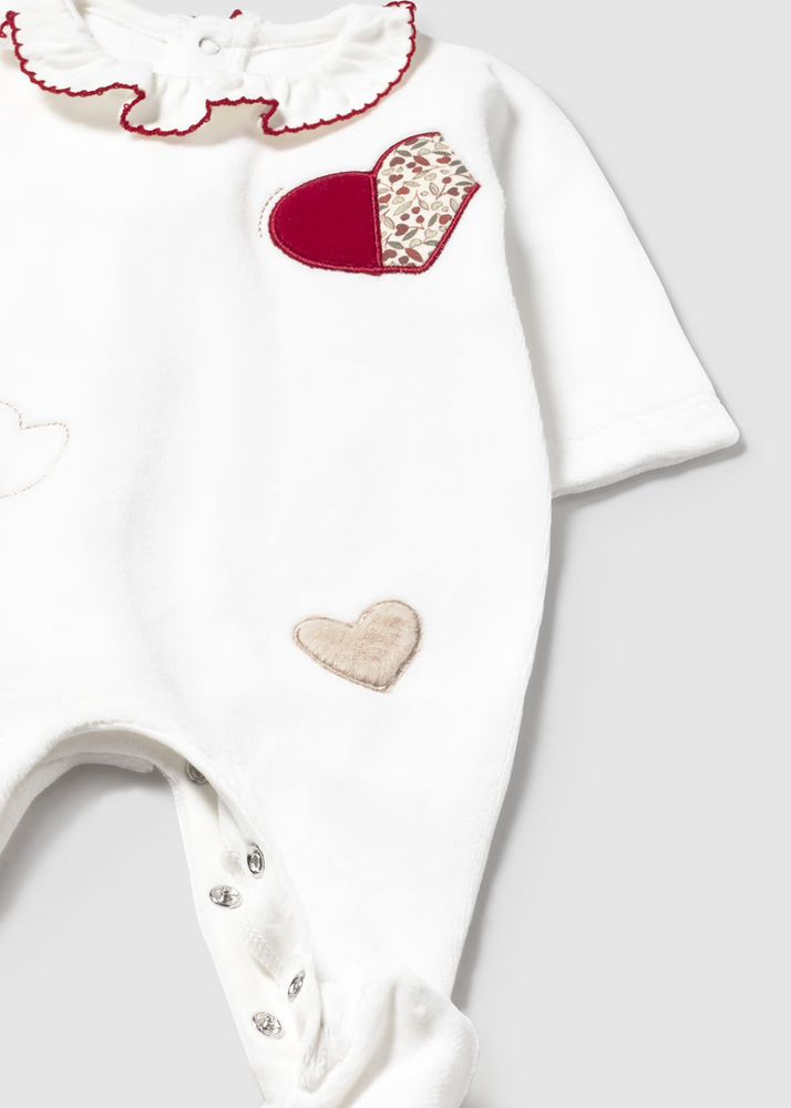 Mayoral Velour Onesie - Guinda (White)