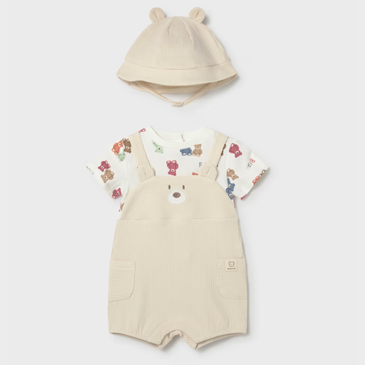 Mayoral Romper with Hat and Faux Dungaree - Garbanzo