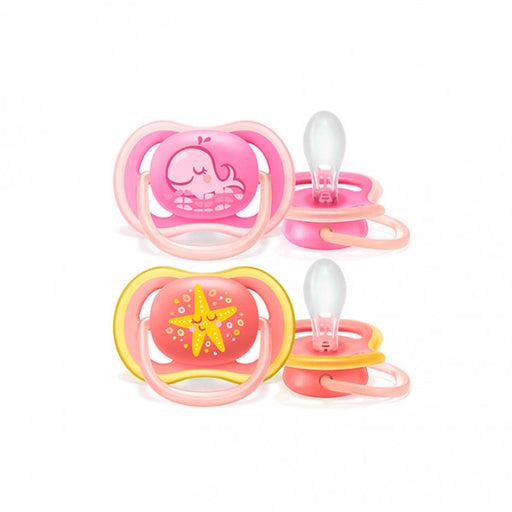 Avent Ultra Air Pacifier 2pk 6-18M - Assorted Animals(Orange/Pink)
