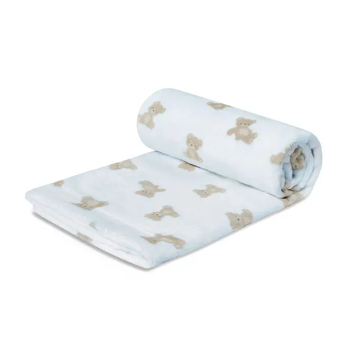 Piccolo Bambino Bear Printed Plush Blanket 30''x40'' - Blue
