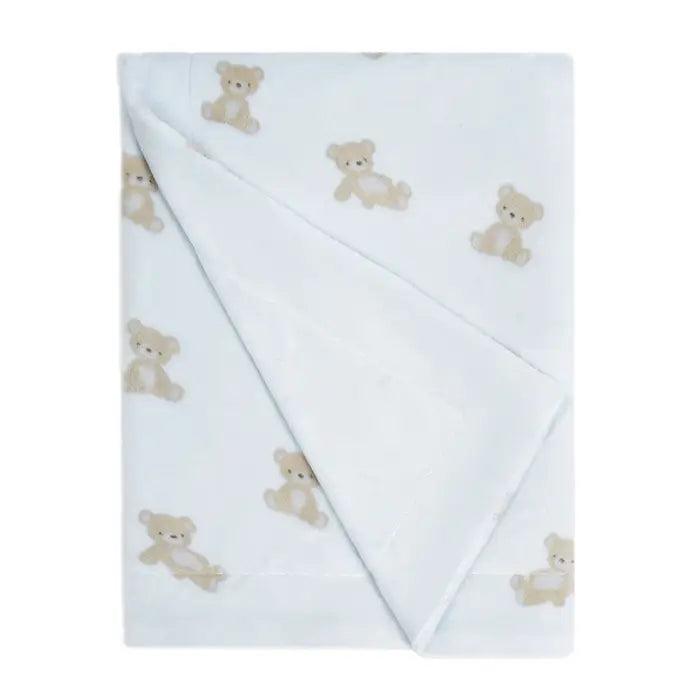 Piccolo Bambino Bear Printed Plush Blanket 30''x40'' - Blue