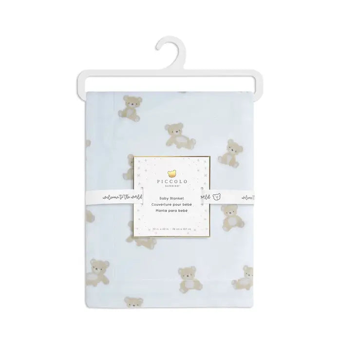 Piccolo Bambino Bear Printed Plush Blanket 30''x40'' - Blue