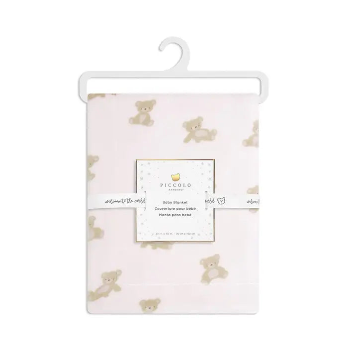 Piccolo Bambino Bear Printed Plush Blanket 30''x40'' - Pink