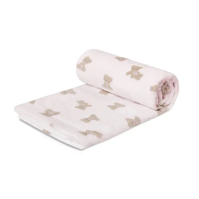 Piccolo Bambino Bear Printed Plush Blanket 30''x40'' - Pink