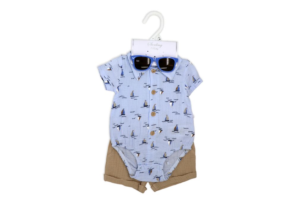 Rose Textiles Sterling Baby Boys 3 Pieces Short Set: Sailboat