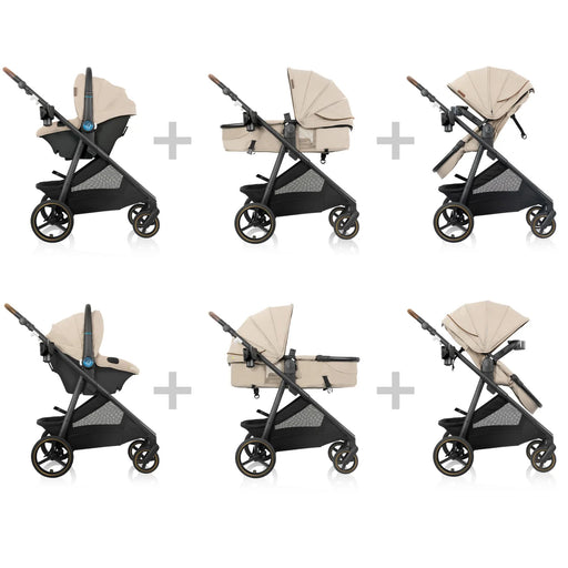 Evenflo Shyft Intuiti Travel System w/ Revolve LiteMax NXT & Sensory Soothe - Travertine (Gold) TS101212547C