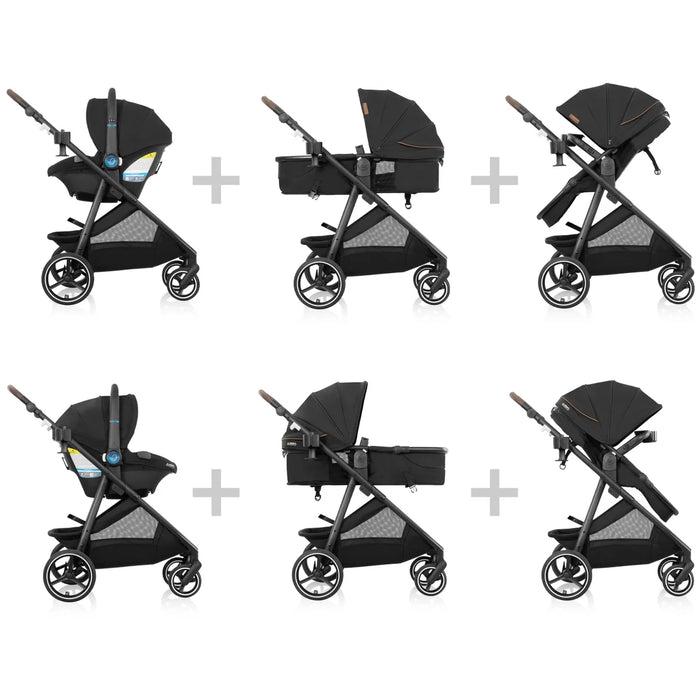 Evenflo Shyft Intuiti Travel System w/ Revolve LiteMax NXT & Sensory Soothe - Jasper Black (Gold) TS101212534C