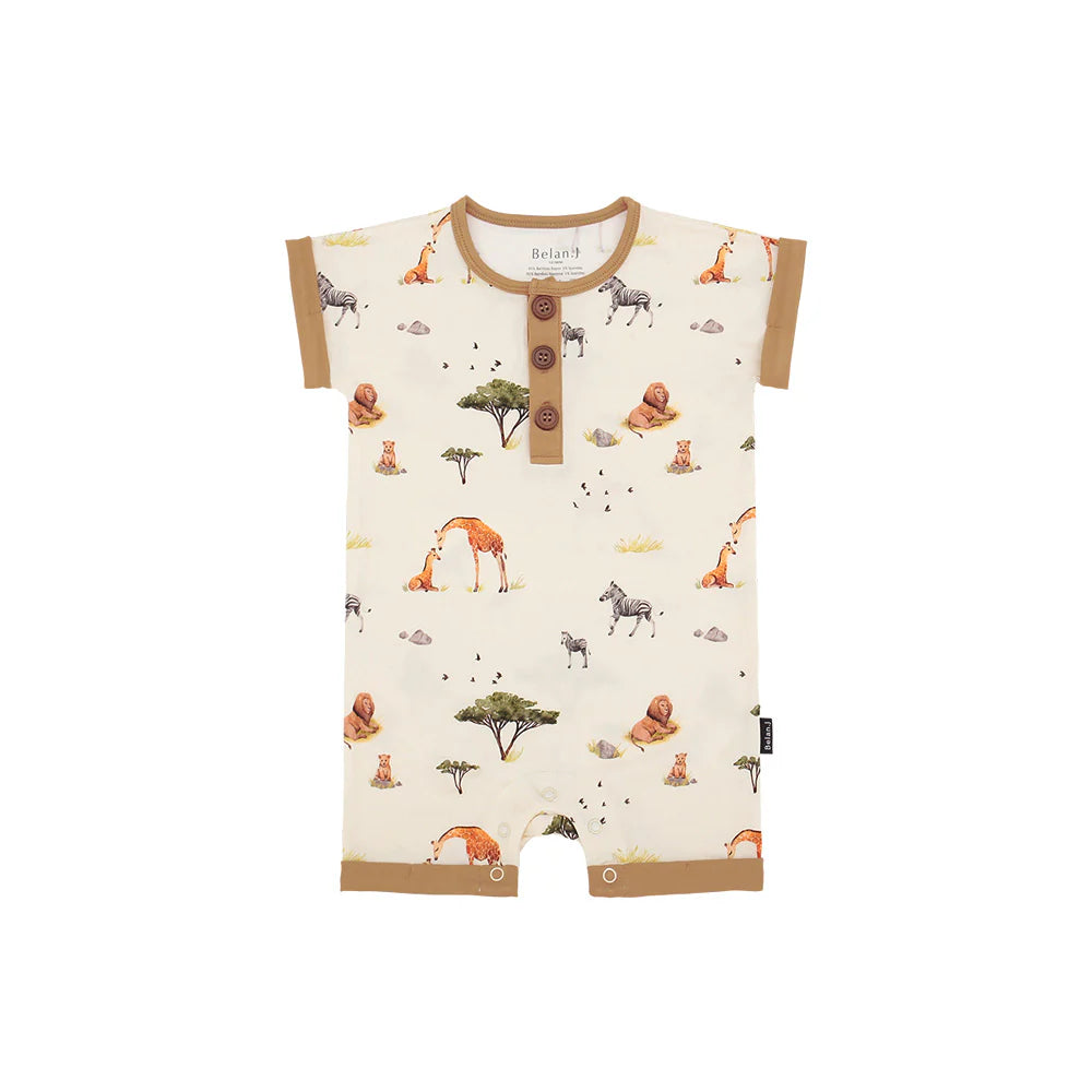 Belan.J Short Sleeve Shortall Romper - Safari