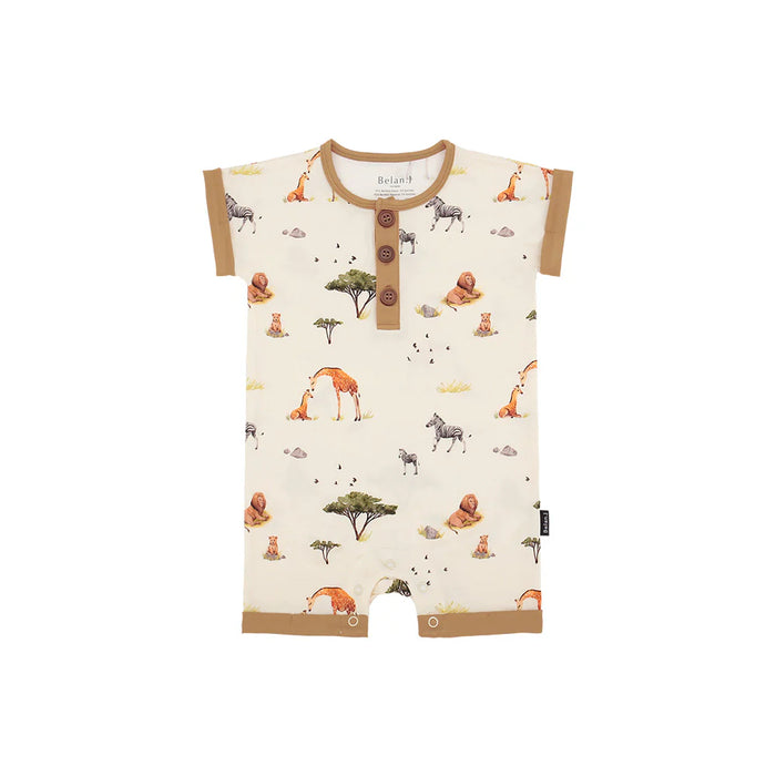 Belan.J Short Sleeve Shortall Romper - Safari