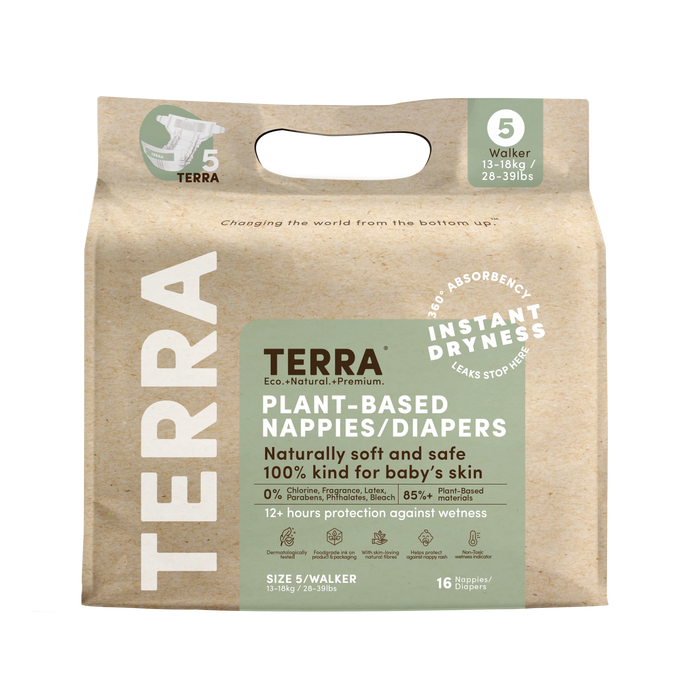 Terra Diapers Size 5 (28-39lbs/13-18kg) - 16pc