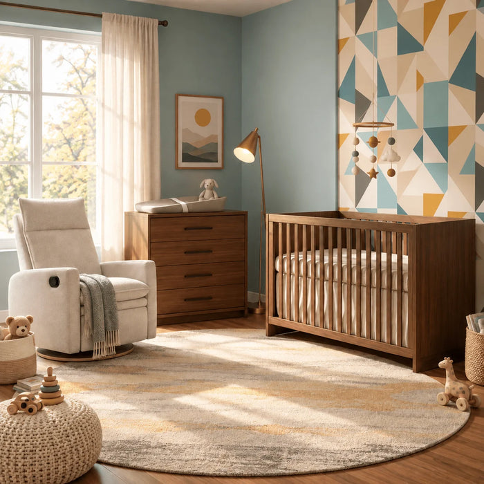 Natart Tulip Contempo Island Crib + 4 Drawer Dresser - Walnut