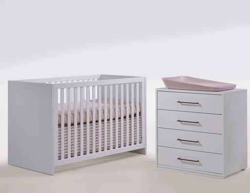 Natart Tulip Contempo Island Crib + 4 Drawer Dresser - All White