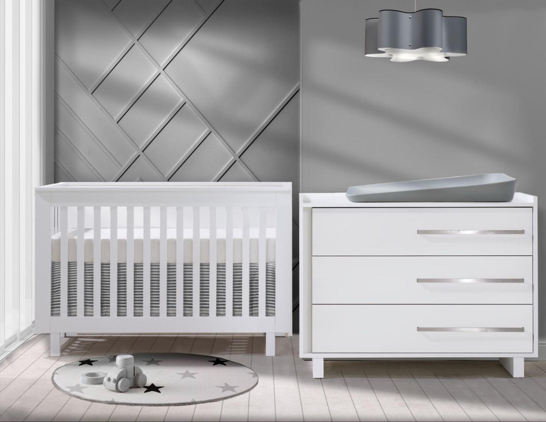 Natart Tulip Urban Convertible Crib and 3 Drawer Dresser XL - White - MARKHAM STORE PICKUP ONLY