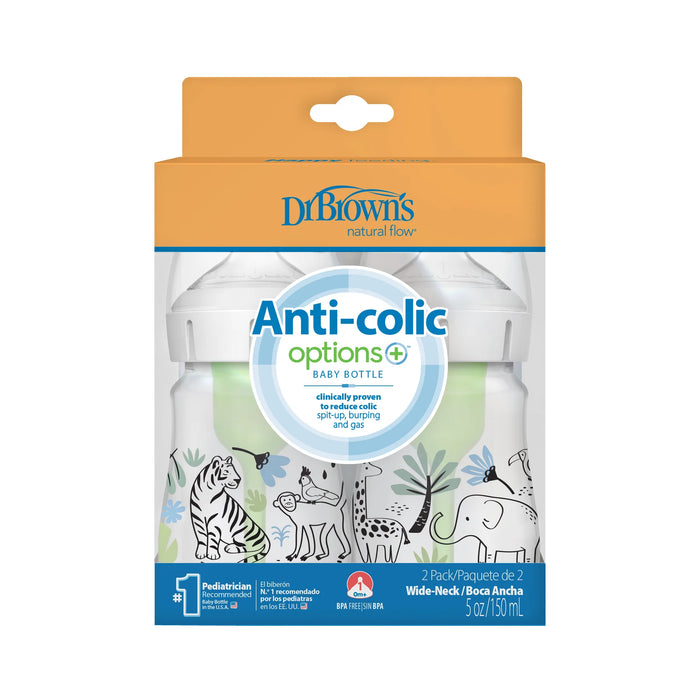 Dr Brown's Wide-Neck Anti-Colic Options+ 2pk Designer Bottles - Jungle 5oz