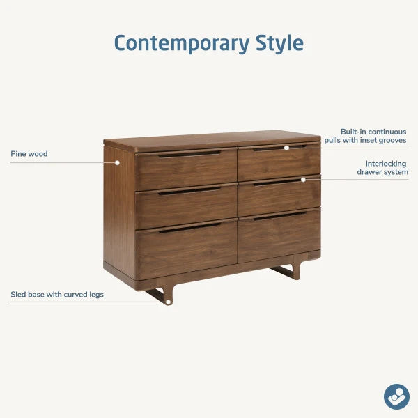 Maxi Cosi 6 Drawers Embraced Forms Double Dresser - Walnut CG009CHN