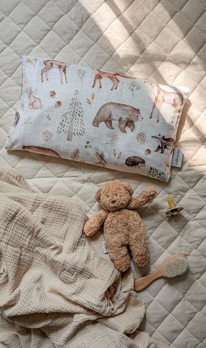Veille Children's Pillowcase - Woodland Friends + Maovic Mini Buckwheat Hull Pillow