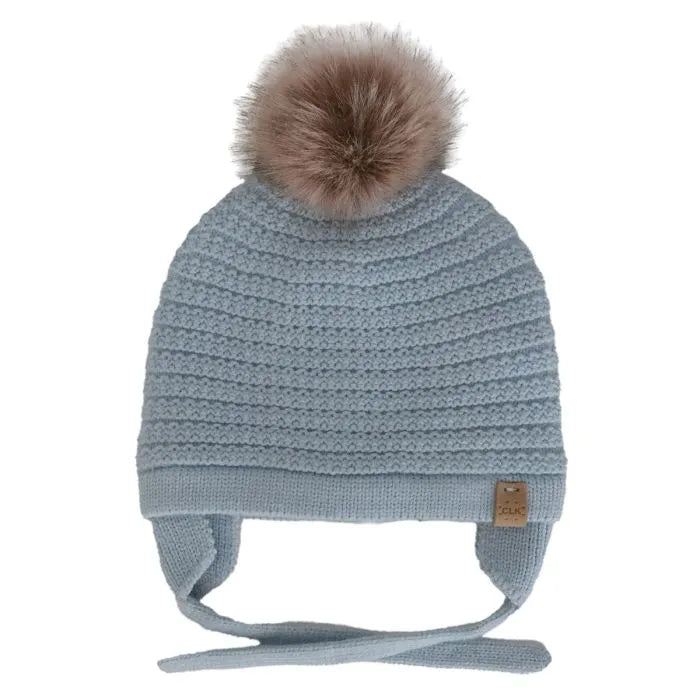 Calikids Winter Knit Hat One PomPom - Sterling Blue