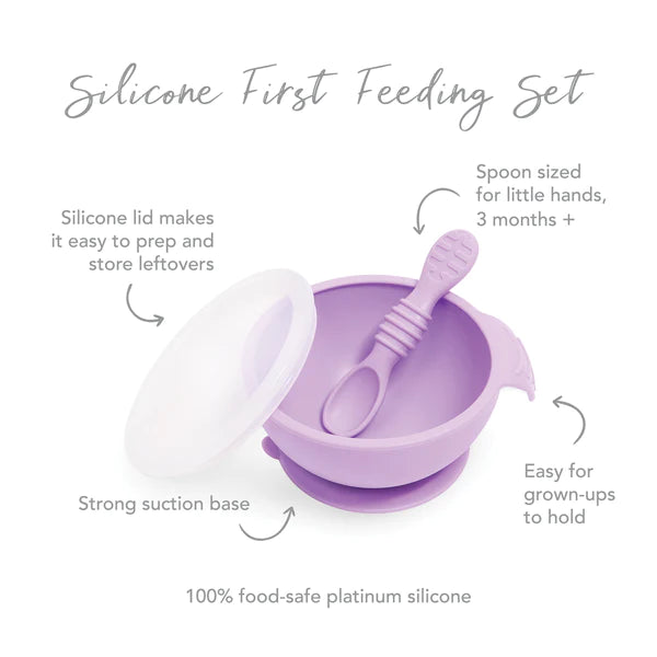 Bumkins Silicone First Feeding Set with Lid & Spoon - Lavender