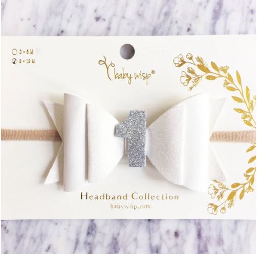 Baby Wisp First Birthday Headband White Glitter 0-18M BW1180