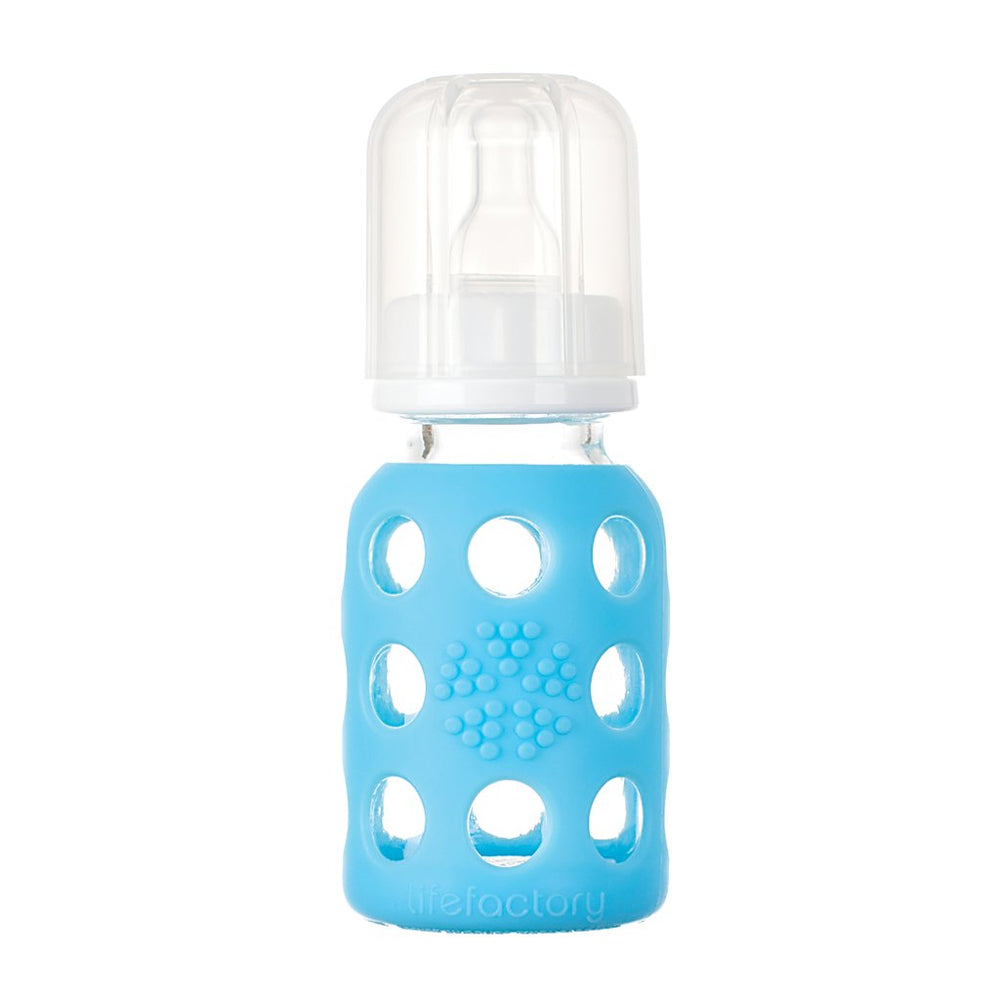 LifeFactory Glass Baby Bottle with Silicone Sleeve 4oz-Sky Blue