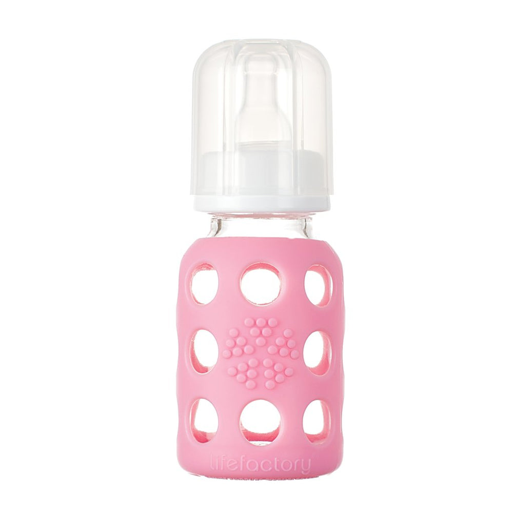 LifeFactory Glass Baby Bottle with Silicone Sleeve 4oz-Pink