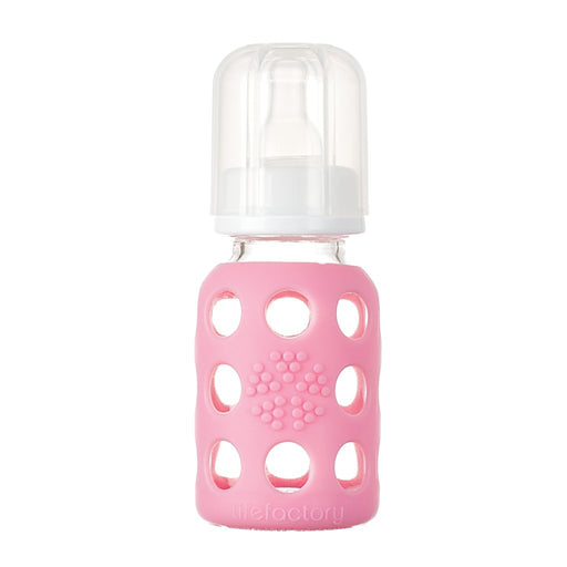 LifeFactory Glass Baby Bottle with Silicone Sleeve 4oz-Pink