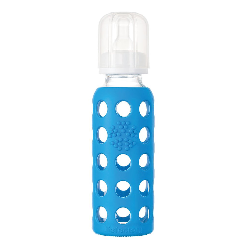 LifeFactory Glass Baby Bottle with Silicone Sleeve 9oz-Ocean