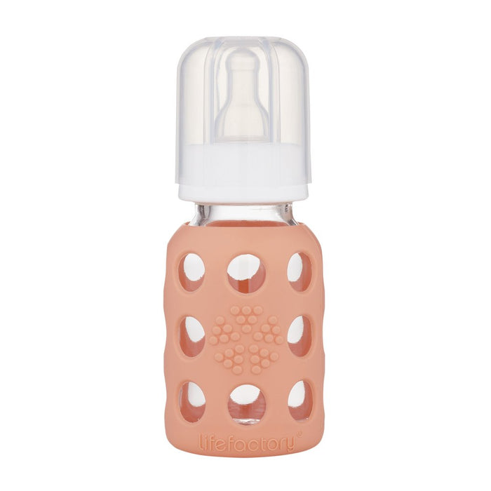LifeFactory Glass Baby Bottle with Silicone Sleeve 4oz-Cantaloupe