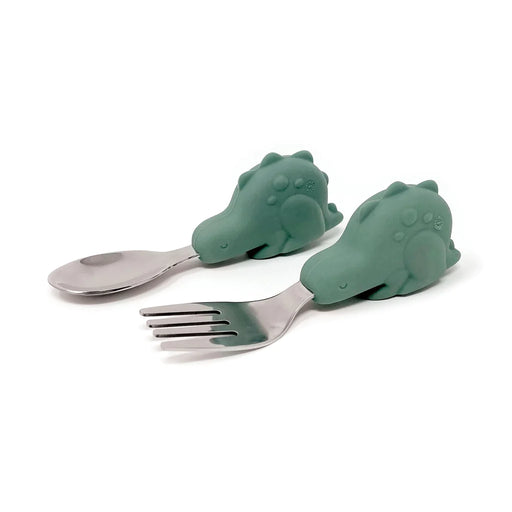 Tiny Twinkle Training Utensils - Olive Green Dinosaur