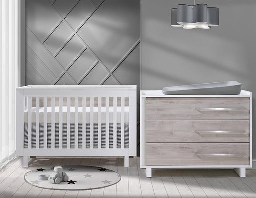 Natart Tulip Urban Convertible Crib and 3 Drawer Dresser XL - White/Sand - MARKHAM STORE PICKUP ONLY