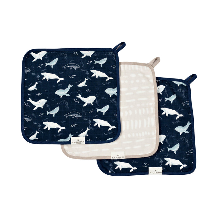 Loulou Lollipop Washcloth 3pk - Whales