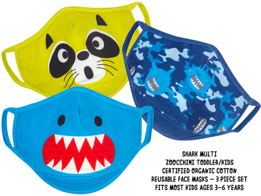 Zoocchini Organic Reusable Mask 3pk - Shark Multi