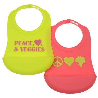 Chewbeads Silicone Bib Peace Heart Veggie - Punchy Pink