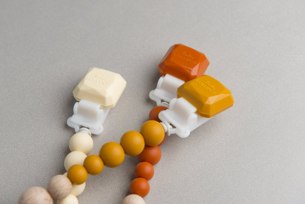 Loulou Lollipop Colour Pop Silicone & Wood Pacifier Clip - Morning Sun