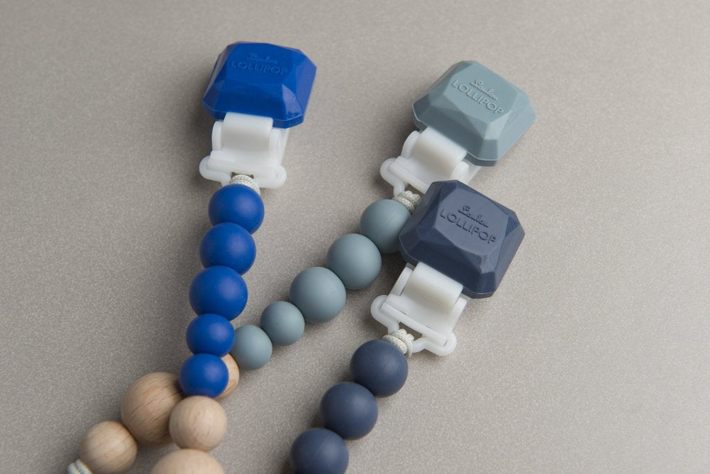 Loulou Lollipop Colour Pop Silicone & Wood Pacifier Clip - Slate