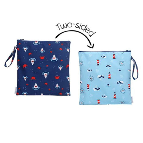 Flapjack Kids 2-Sided Wet Bag - Shark & Crab | Nautical