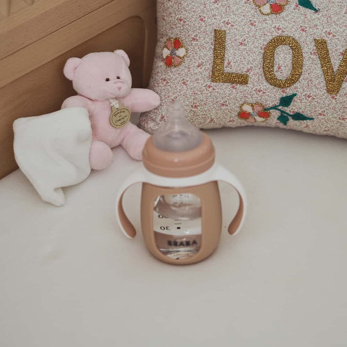 Beaba 2-in-1 Glass Training Bottle - Rose/Pink
