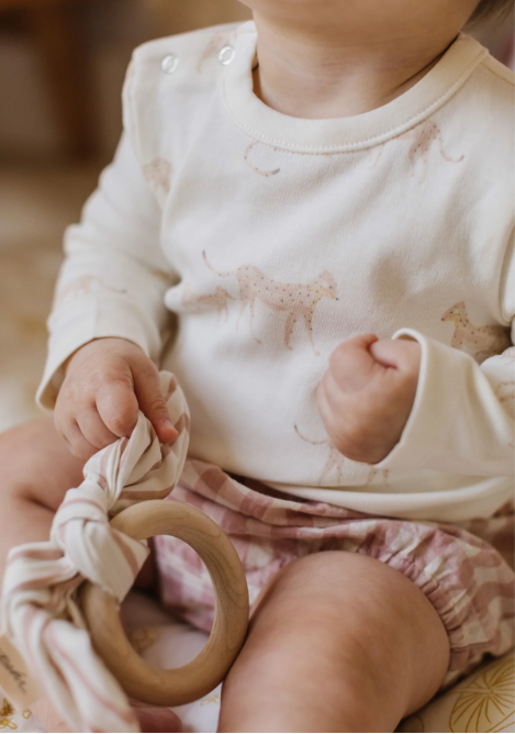 Pehr Shoulder Snap One-Piece Long Sleeve Bodysuit - Cheetah