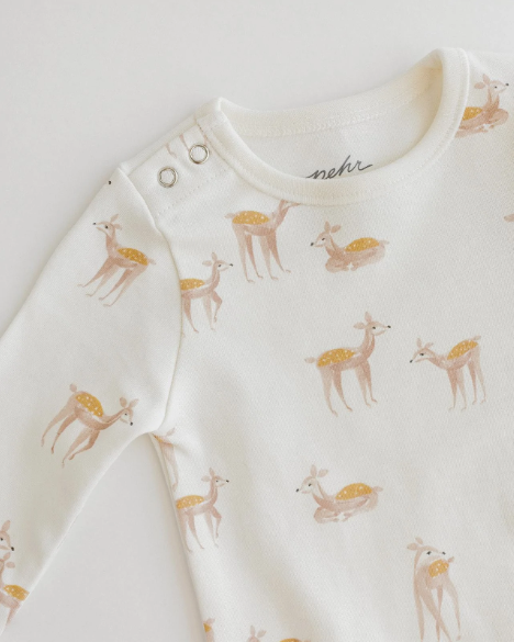 Pehr Shoulder Snap One-Piece Long Sleeve Bodysuit - Deer