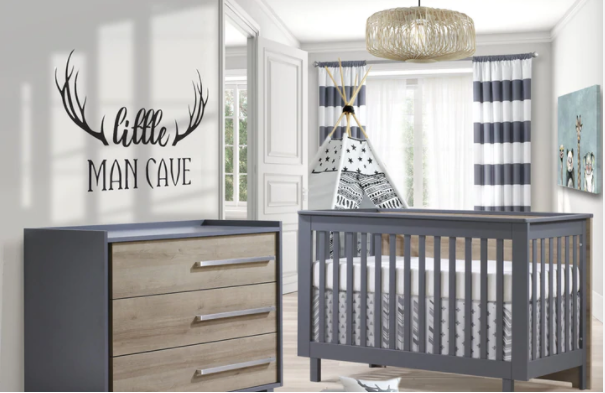 Natart Tulip Urban Convertible Crib and 3 Drawer Dresser XL - Charcoal/Natural - MARKHAM STORE PICKUP ONLY