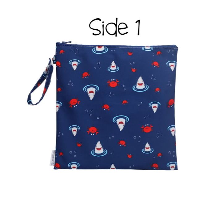 Flapjack Kids 2-Sided Wet Bag - Shark & Crab | Nautical