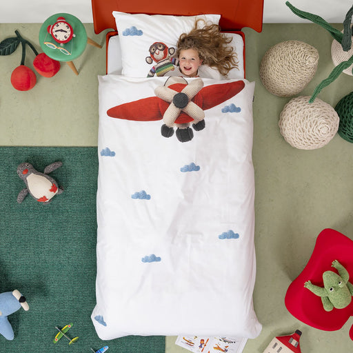 Snurk Airplane/Monkey Duvet Cover Set Twin
