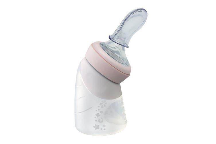 Marcus&Marcus Silicone Angled Bottle&Spoon - Peach 120ml MNMNU11-PK